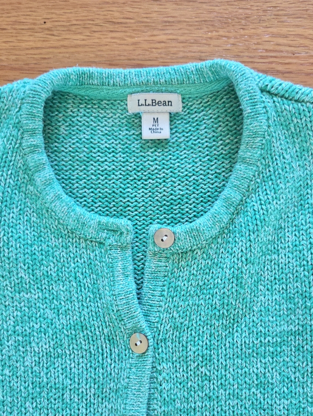 L.L. Bean Mint Green Button-Up Cotton Cardigan Sweater Size Petite Medium